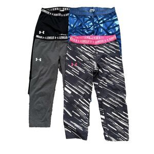 Lot of 4 Under Armour Girls Medium Crop Capri Leggings Athletic Activewear